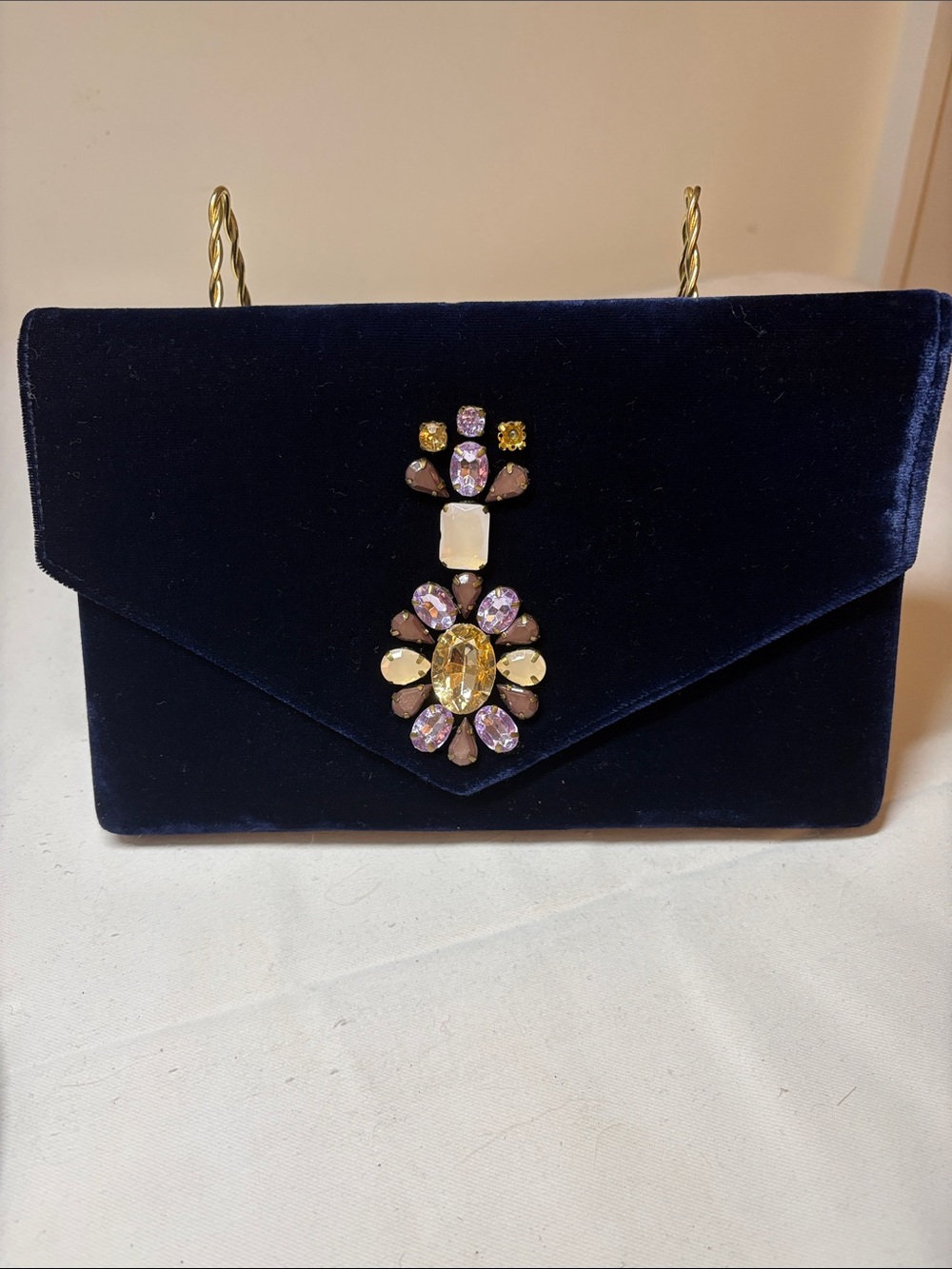 Shiraleah Blue Silk Viscose Velvet Envelope Closure Embellished Evening Clutch